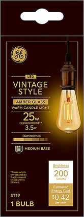 GE 36811 Light Bulb, Vintage, ST19 Lamp, Medium (E26) Lamp Base, Dimmable, Amber, 2200 K Color Temp